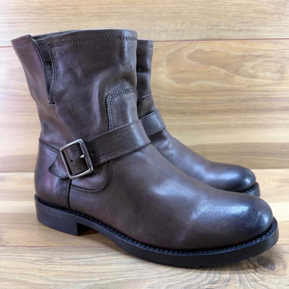 FRYE Natalie Engineer Short Boots 7 B Brown Leather Riding Biker Ankle Buckle